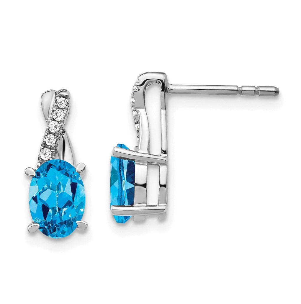 14k White Gold Blue Topaz and Diamond Earrings