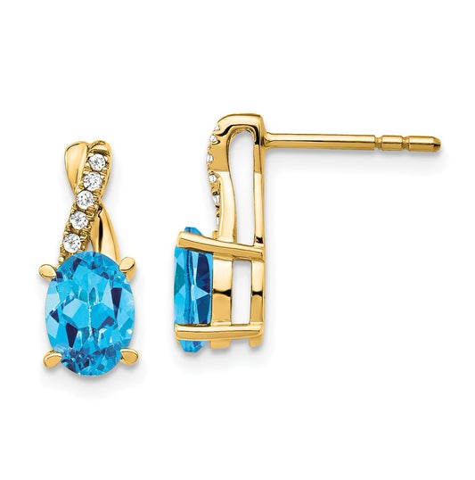 14K Yellow Gold Blue Topaz and Diamond Earrings