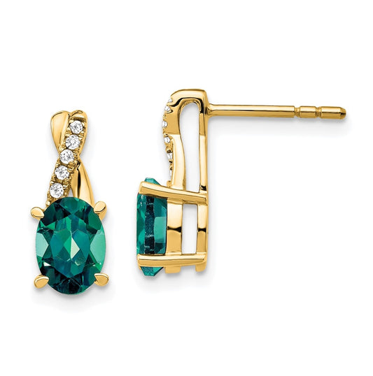 10K Yellow Gold Created Alexandrite and Diamond Earrings