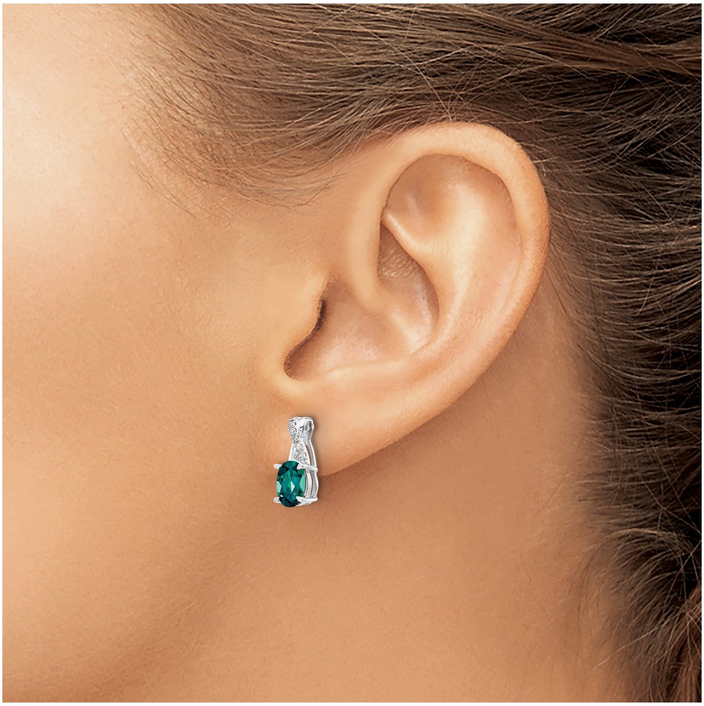 14K White Gold Created Alexandrite and Diamond Earrings