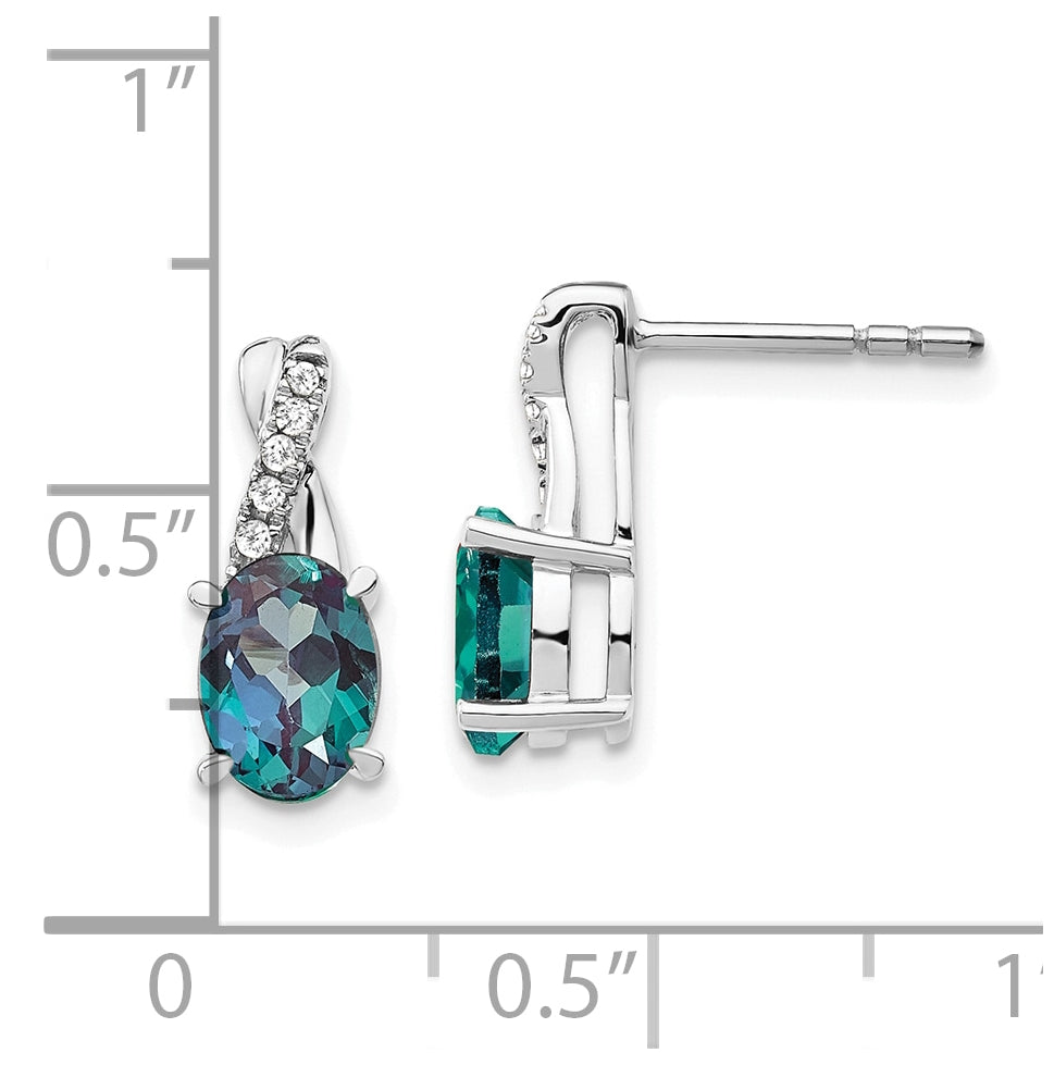 14K White Gold Created Alexandrite and Diamond Earrings