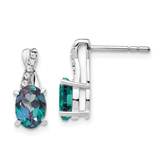 14K White Gold Created Alexandrite and Diamond Earrings