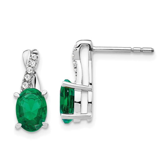 14K White Gold Created Emerald and Diamond Earrings