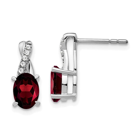 14k White Gold Garnet and Diamond Earrings