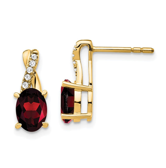 14K Yellow Gold Garnet and Diamond Earrings