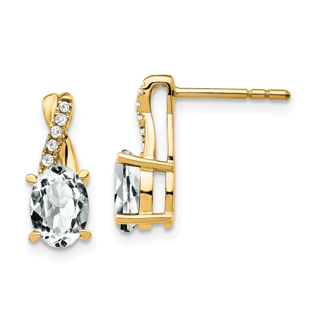 10K Yellow Gold White Topaz and Diamond Earrings