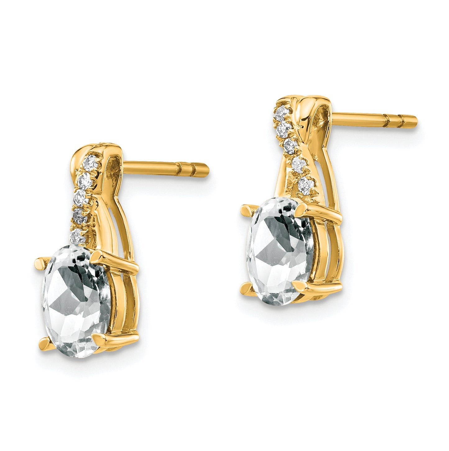 14K Yellow Gold White Topaz and Diamond Earrings