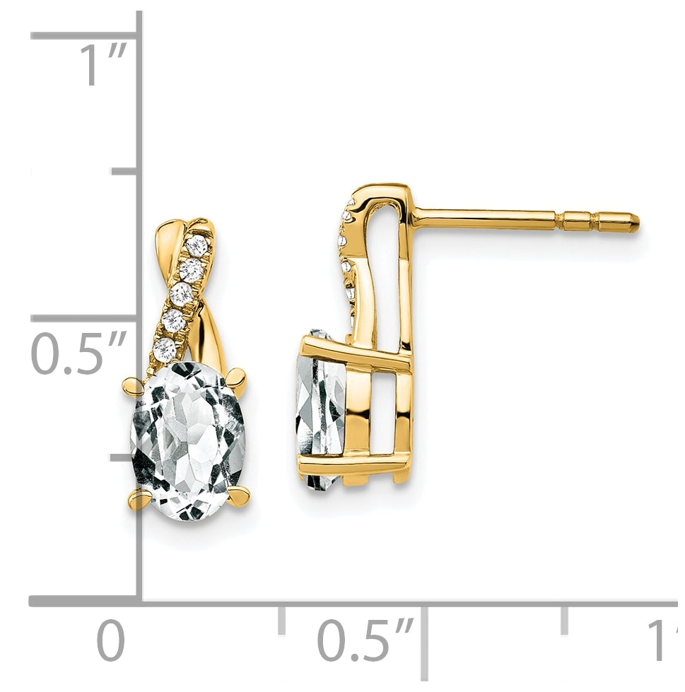 14K Yellow Gold White Topaz and Diamond Earrings