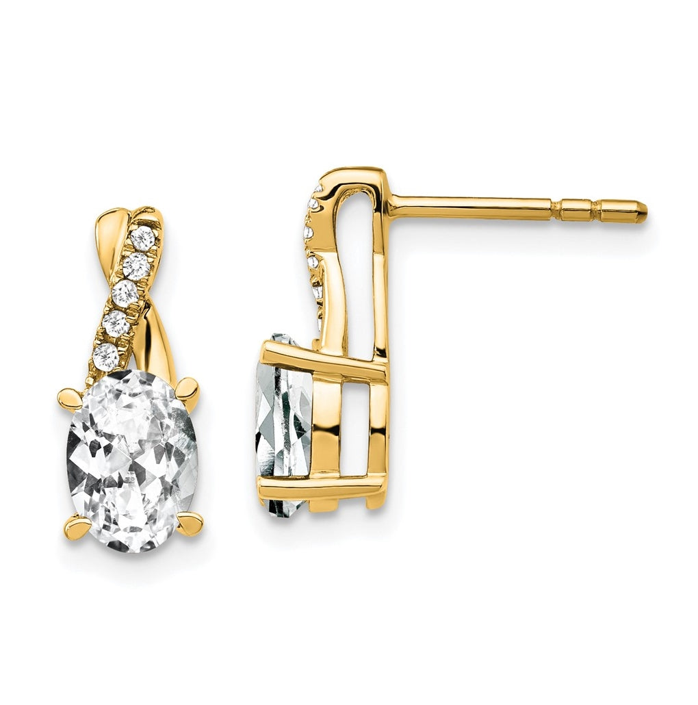 14K Yellow Gold White Topaz and Diamond Earrings