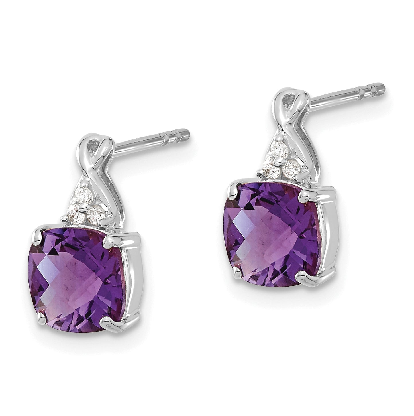 14K White Gold Checkerboard  Amethyst and Diamond Earrings