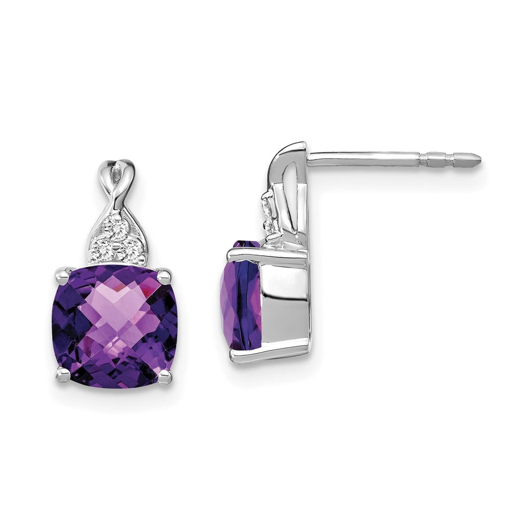 14K White Gold Checkerboard  Amethyst and Diamond Earrings