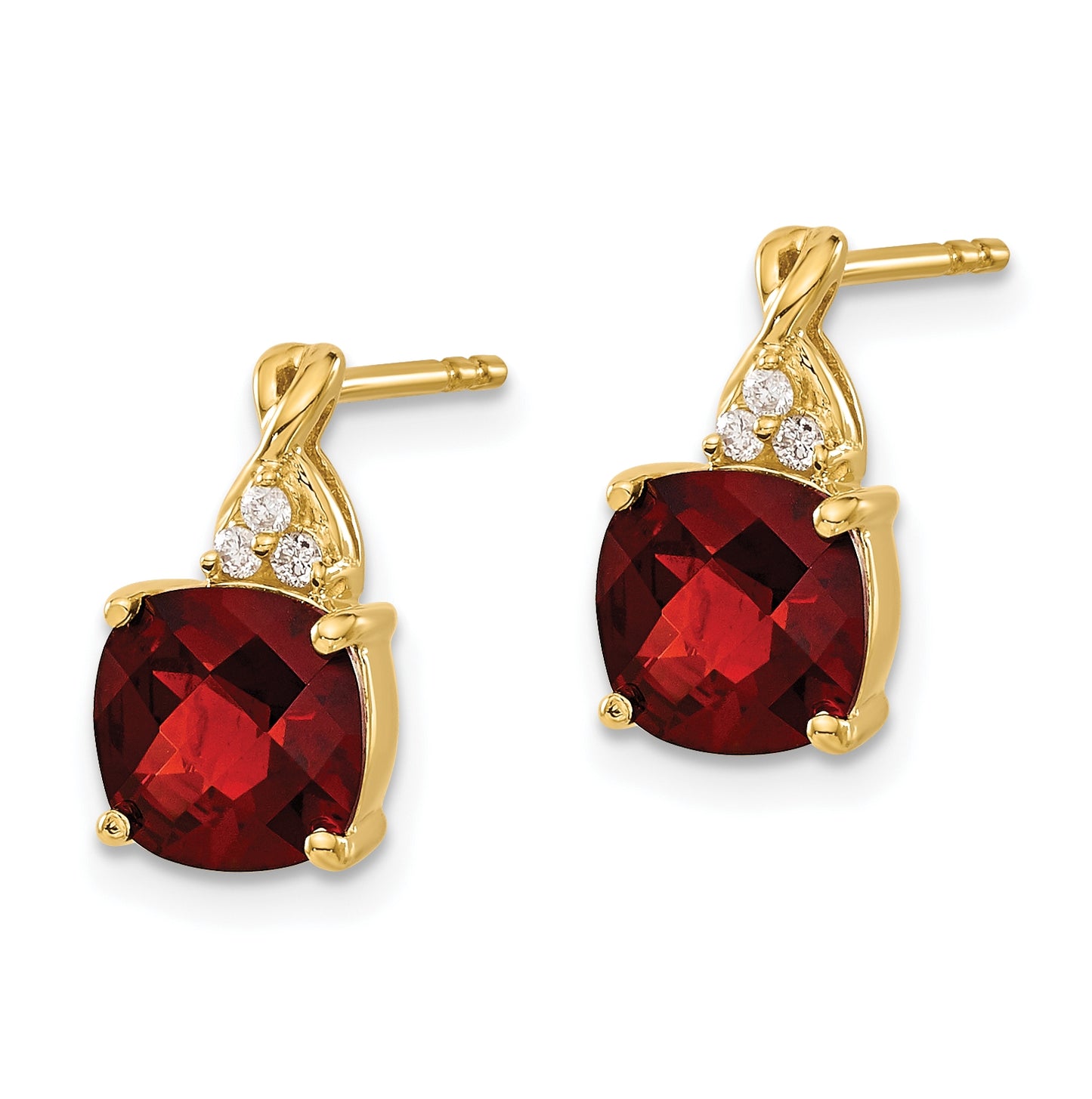 10K Yellow Gold Checkerboard Garnet and Diamond Earrings