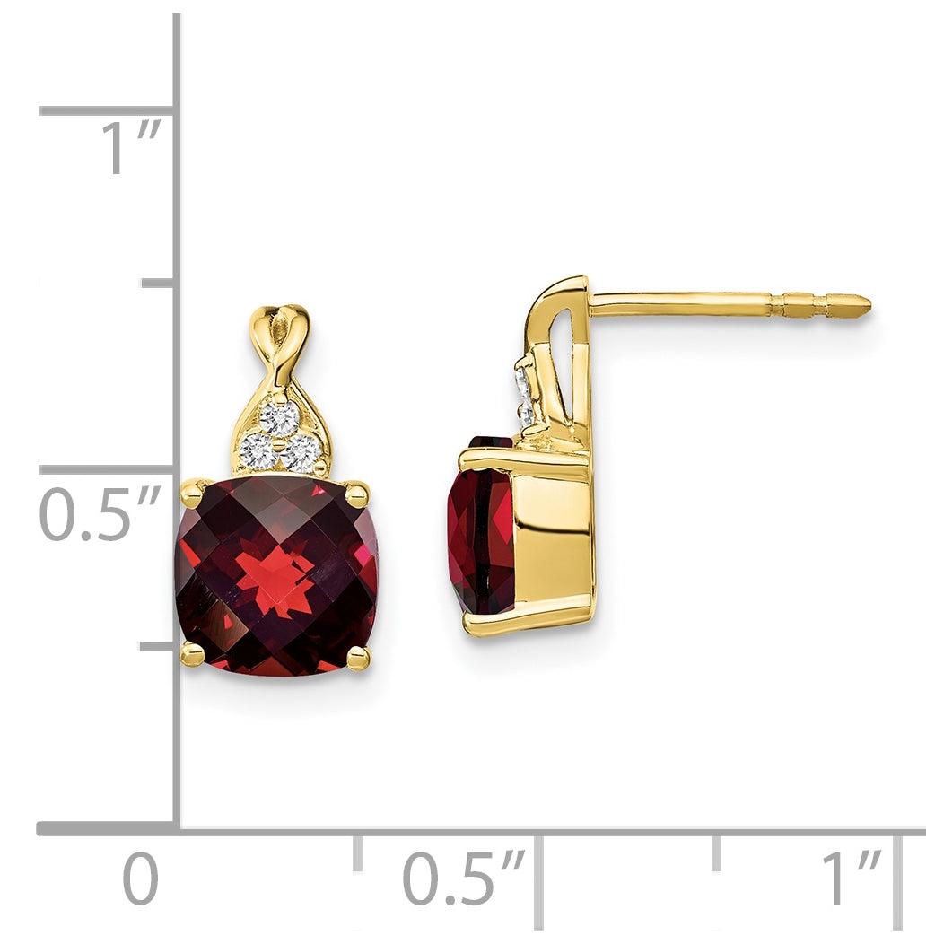 10K Yellow Gold Checkerboard Garnet and Diamond Earrings