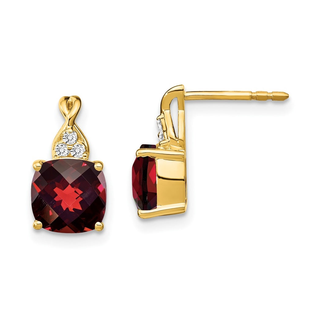 10K Yellow Gold Checkerboard Garnet and Diamond Earrings