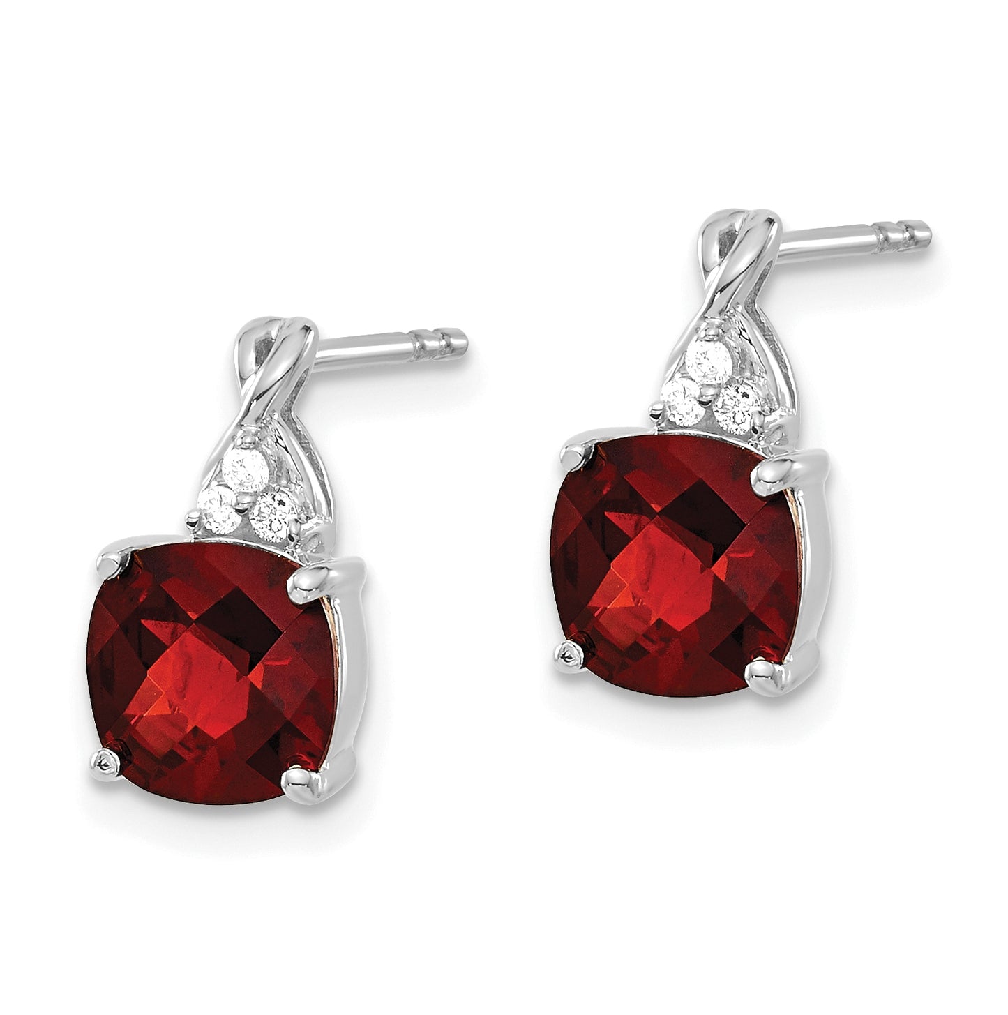 14K White Gold Checkerboard Garnet and Diamond Earrings