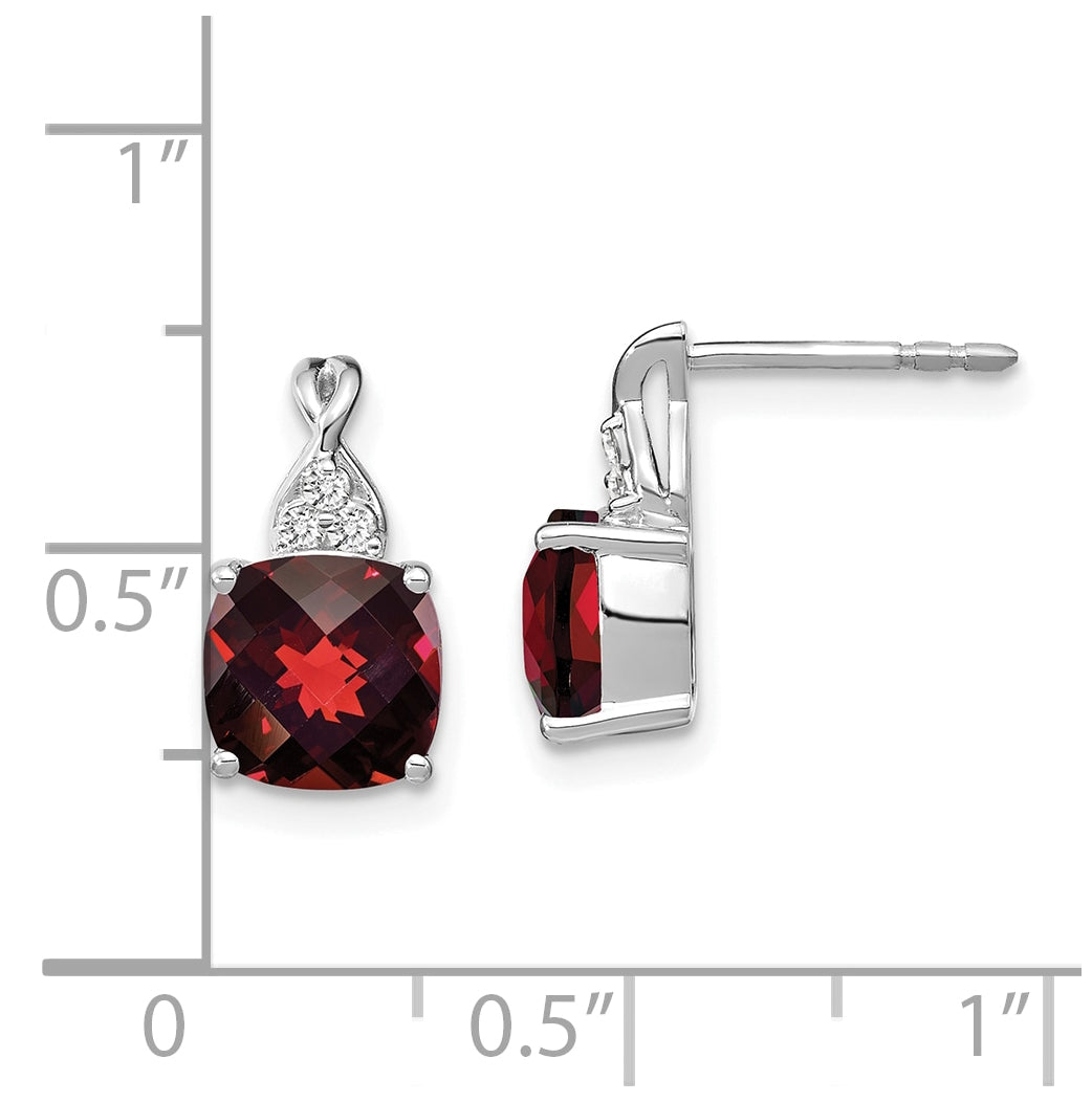 14K White Gold Checkerboard Garnet and Diamond Earrings