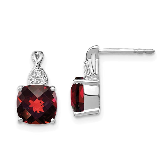 14K White Gold Checkerboard Garnet and Diamond Earrings