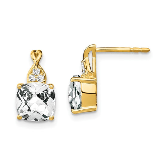 10K Yellow Gold Checkerboard White Topaz and Diamond Earrings