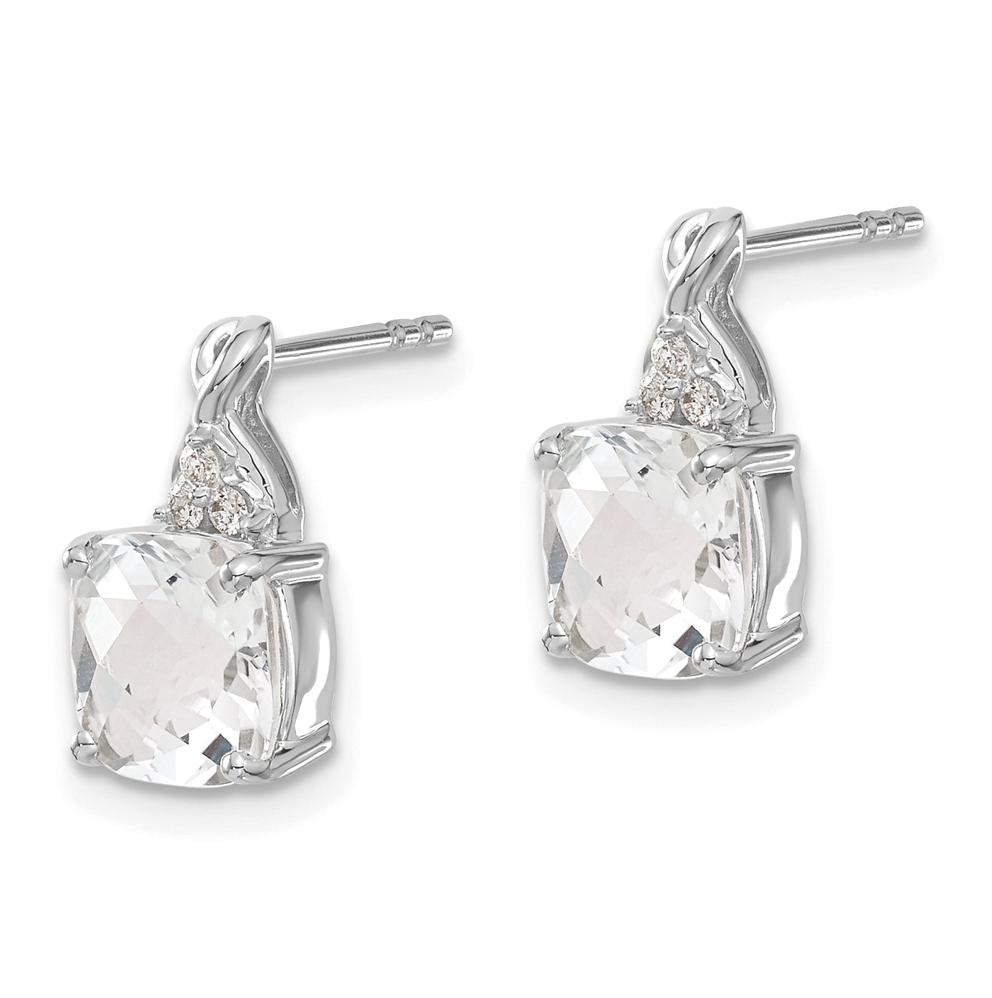 14K White Gold Checkerboard White Topaz and Diamond Earrings