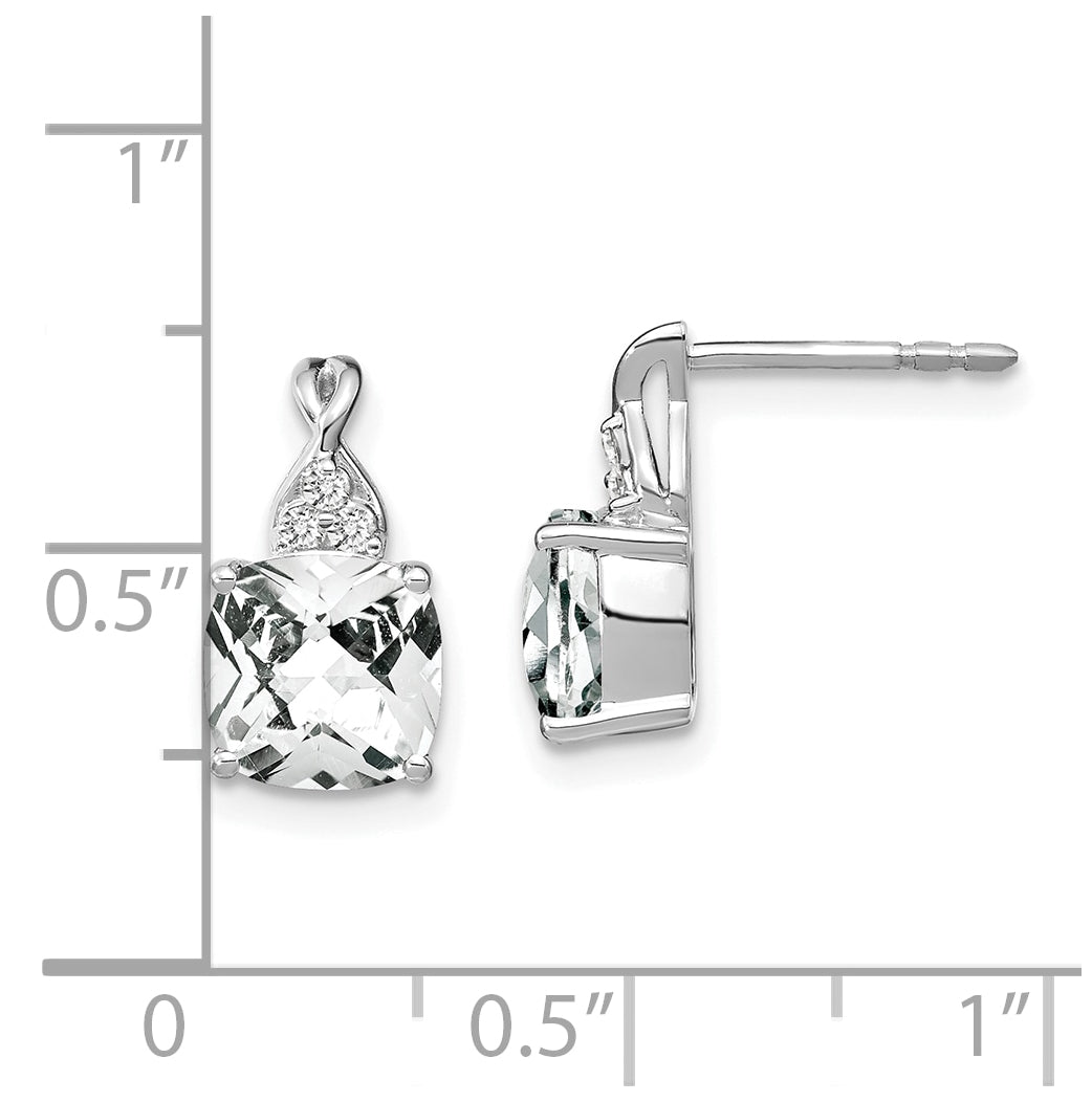 14K White Gold Checkerboard White Topaz and Diamond Earrings