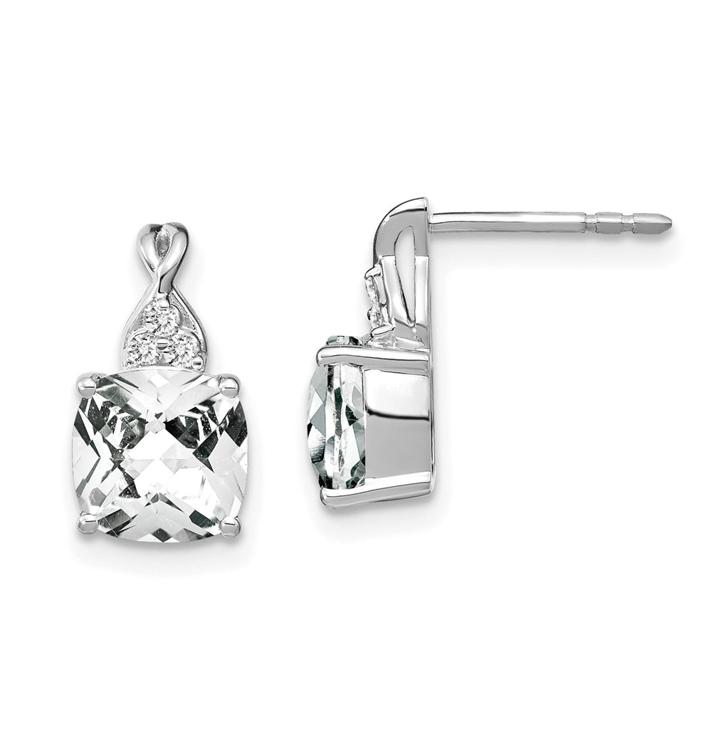 14K White Gold Checkerboard White Topaz and Diamond Earrings