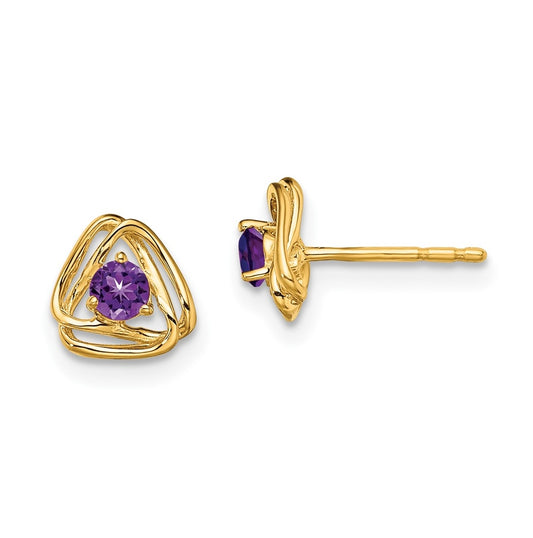 14K Yellow Gold Amethyst Post Earrings