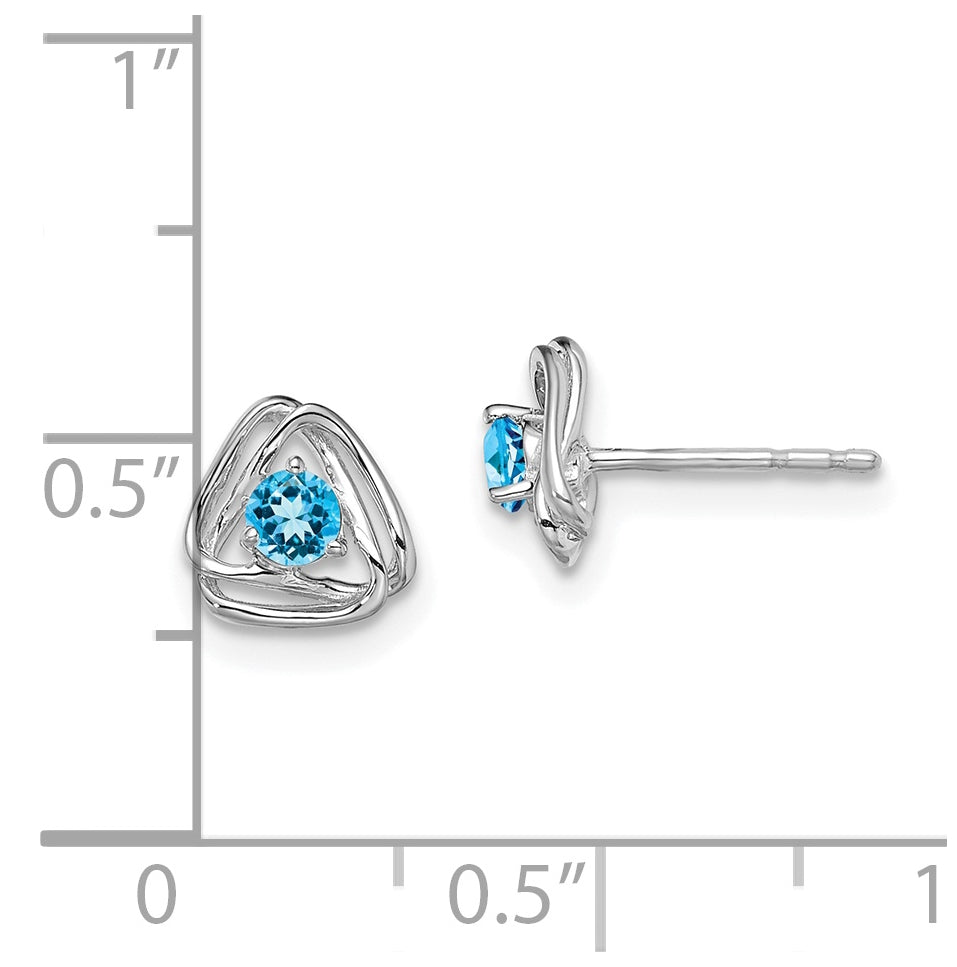 14k White Gold Blue Topaz Post Earrings