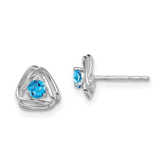 14k White Gold Blue Topaz Post Earrings