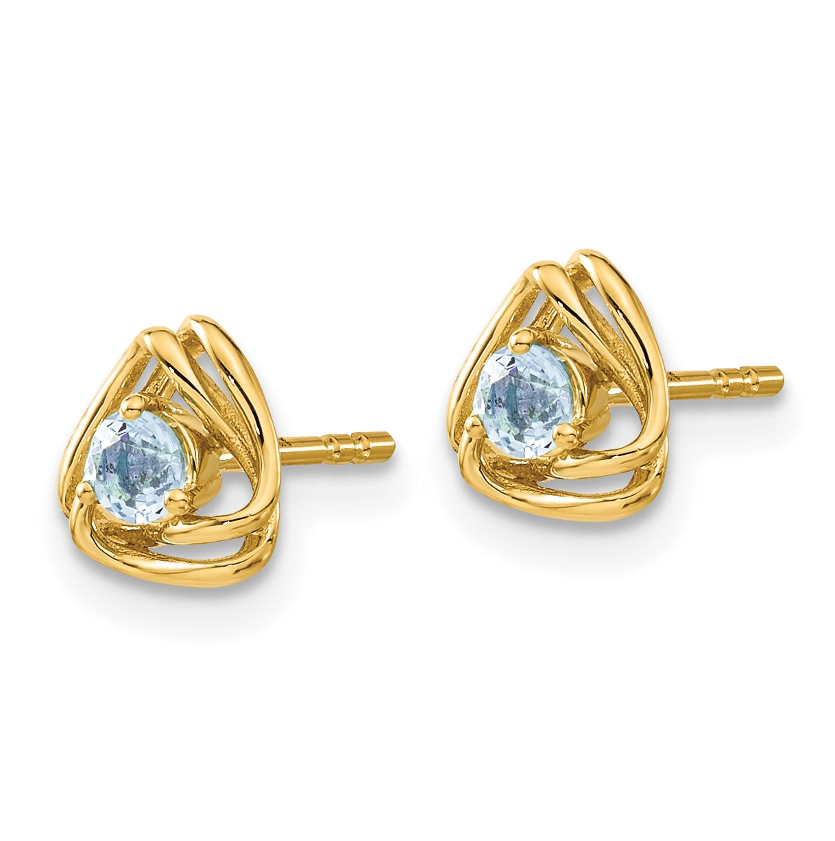 14K Yellow Gold Blue Topaz Post Earrings