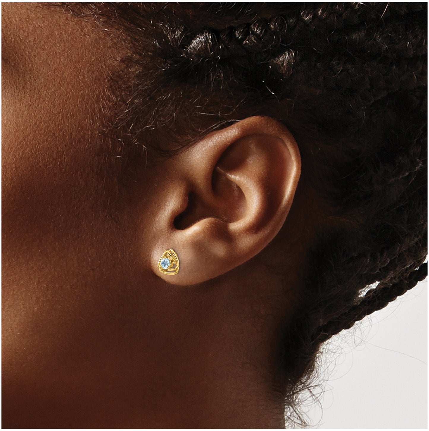 14K Yellow Gold Blue Topaz Post Earrings