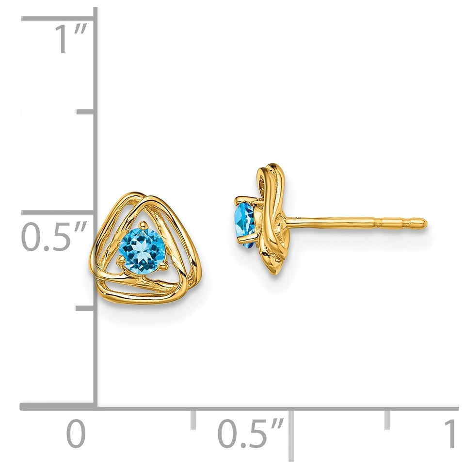 14K Yellow Gold Blue Topaz Post Earrings