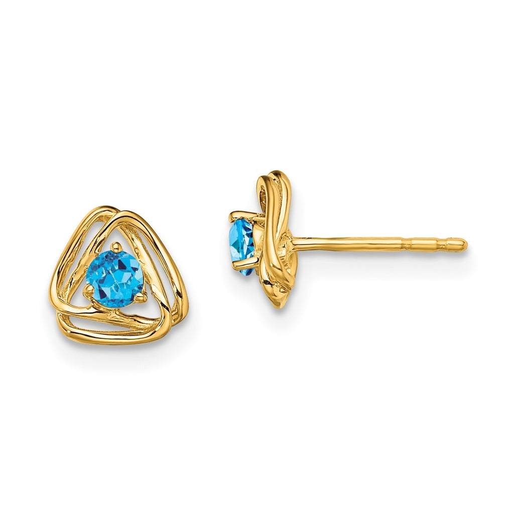 14K Yellow Gold Blue Topaz Post Earrings