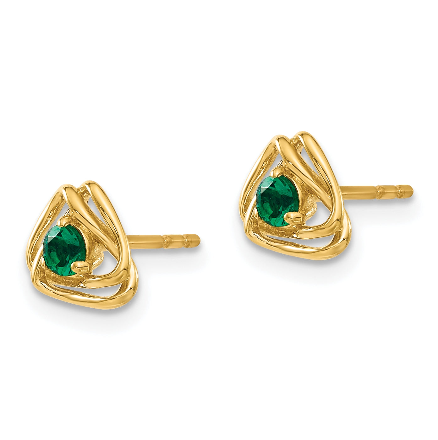 14K Yellow Gold Created Emerald Post Earrings