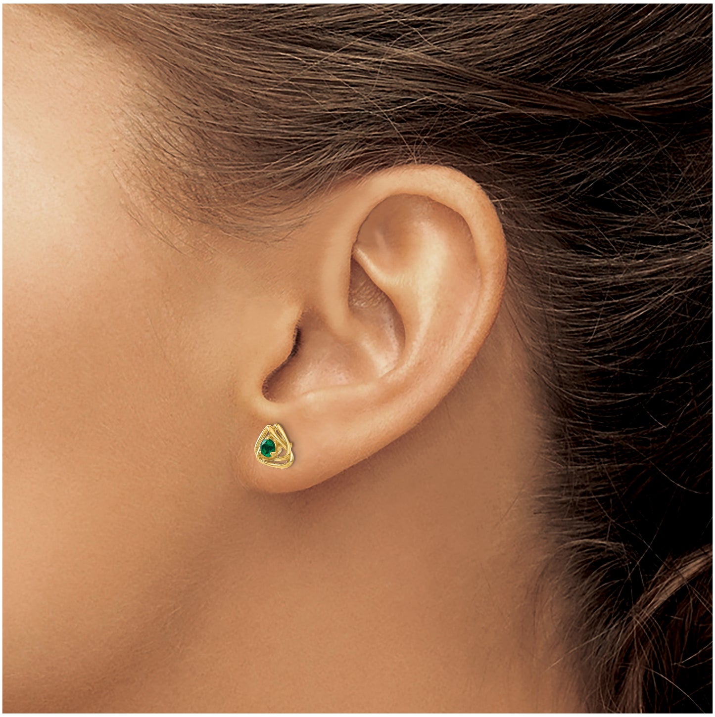 14K Yellow Gold Created Emerald Post Earrings