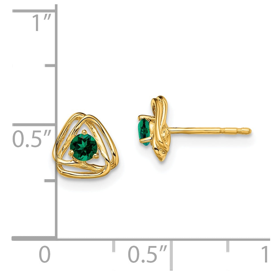 14K Yellow Gold Created Emerald Post Earrings