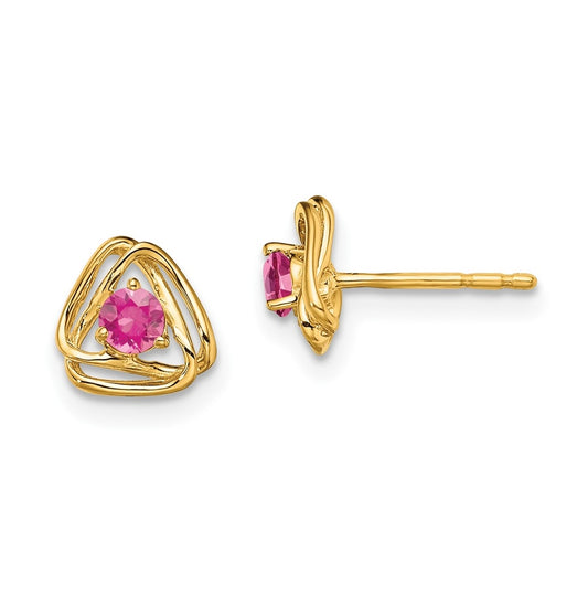 14K Yellow Gold Pink Tourmaline Post Earrings