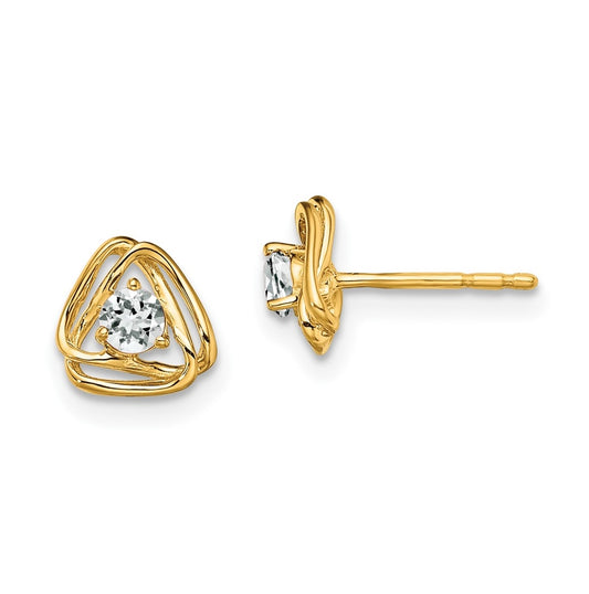 14K Yellow Gold White Topaz Post Earrings