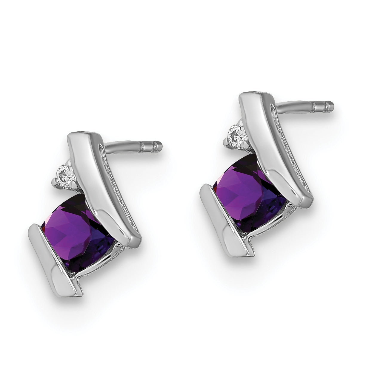 14K White Gold Cushion Amethyst and Diamond Earrings