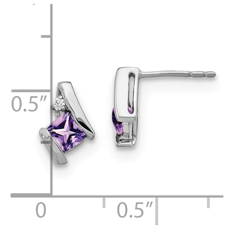 14K White Gold Cushion Amethyst and Diamond Earrings