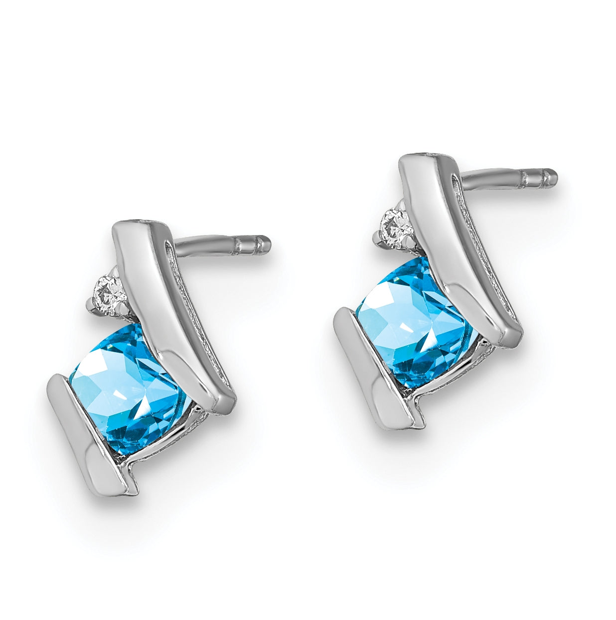 10k White Gold Cushion Blue Topaz and Diamond Earrings