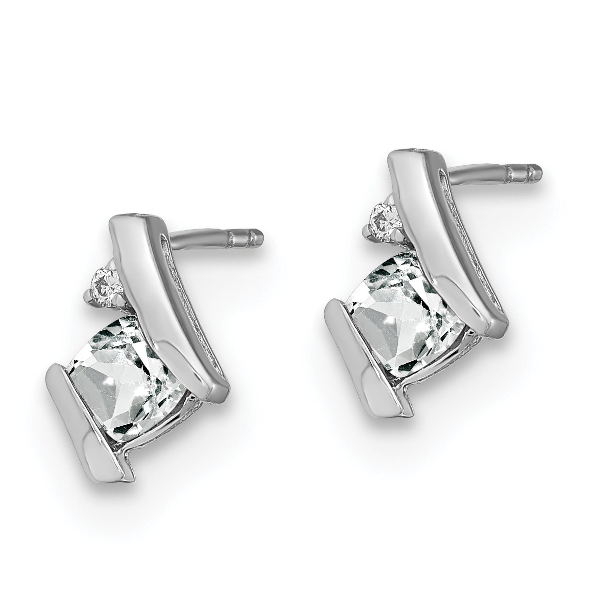 10k White Gold Cushion White Topaz and Diamond Earrings