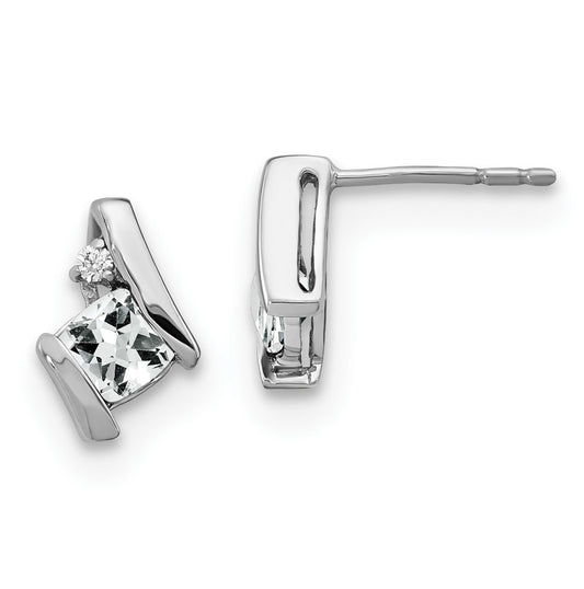 14K White Gold Cushion White Topaz and Diamond Earrings