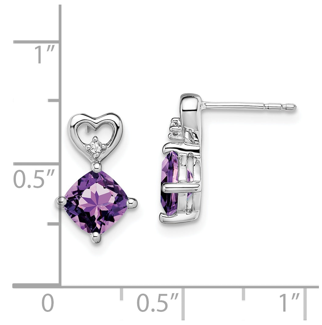 14k White Gold Amethyst and Diamond Heart Earrings