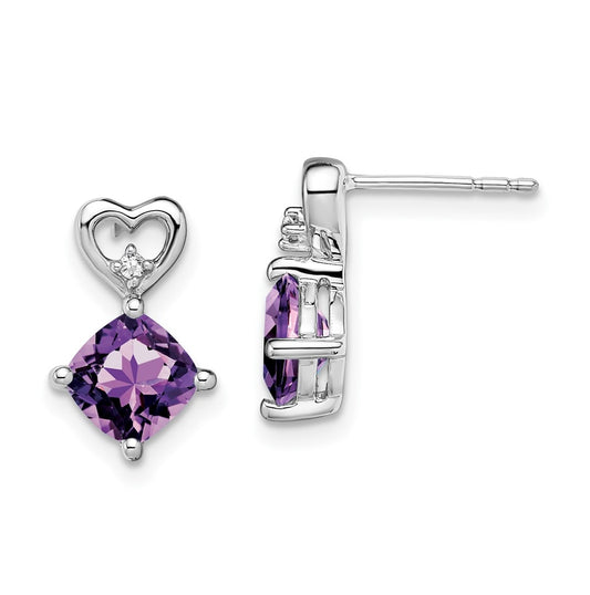 14k White Gold Amethyst and Diamond Heart Earrings