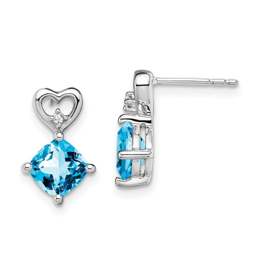 14k White Gold Blue Topaz and Diamond Heart Earrings