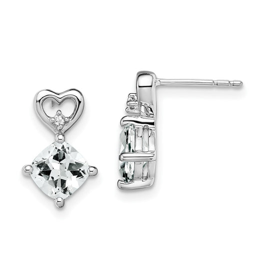 14k White Gold White Topaz and Diamond Heart Earrings