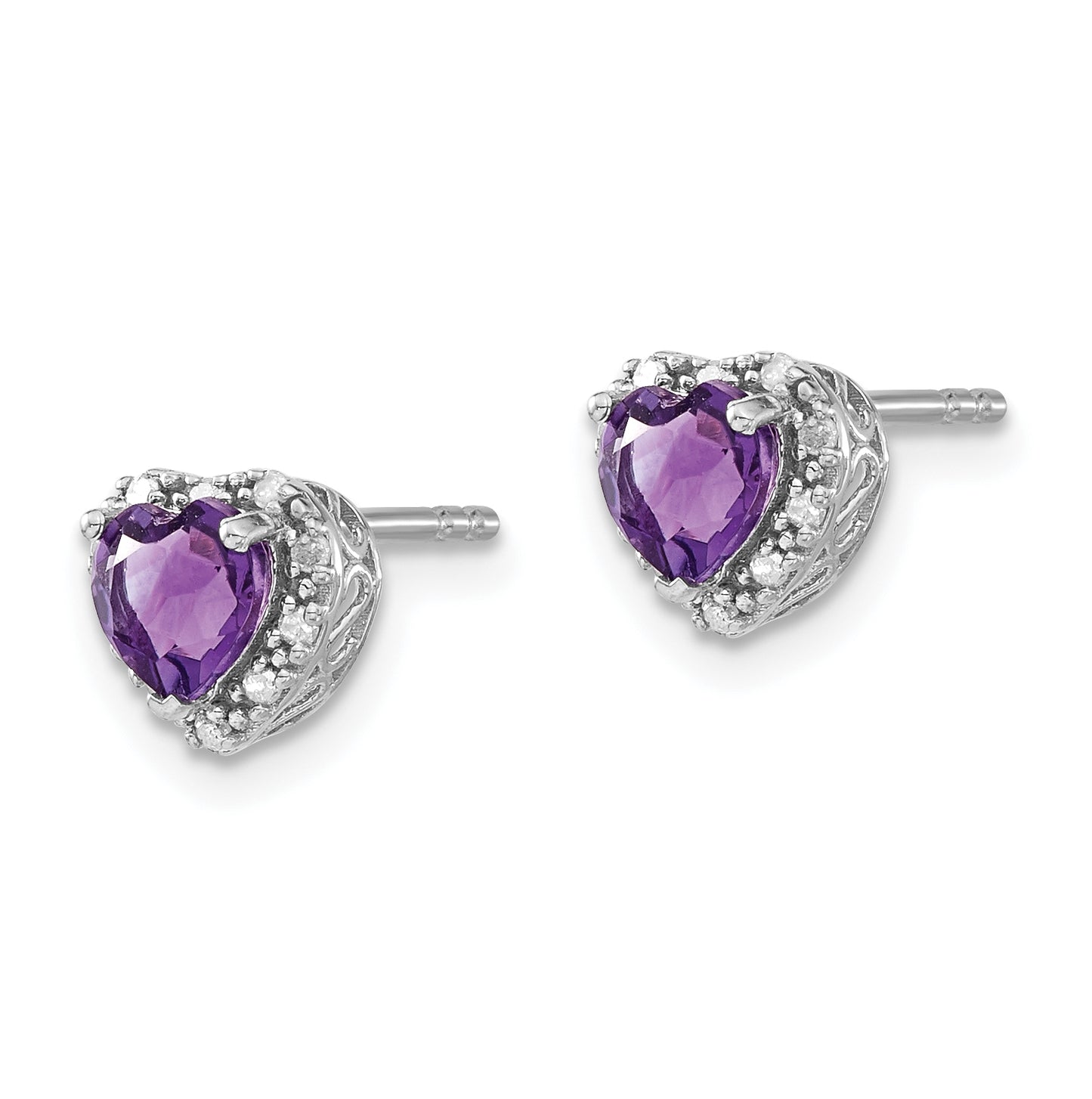 Sterling Silver Rhodium plated Amethyst and Diamond Earrings