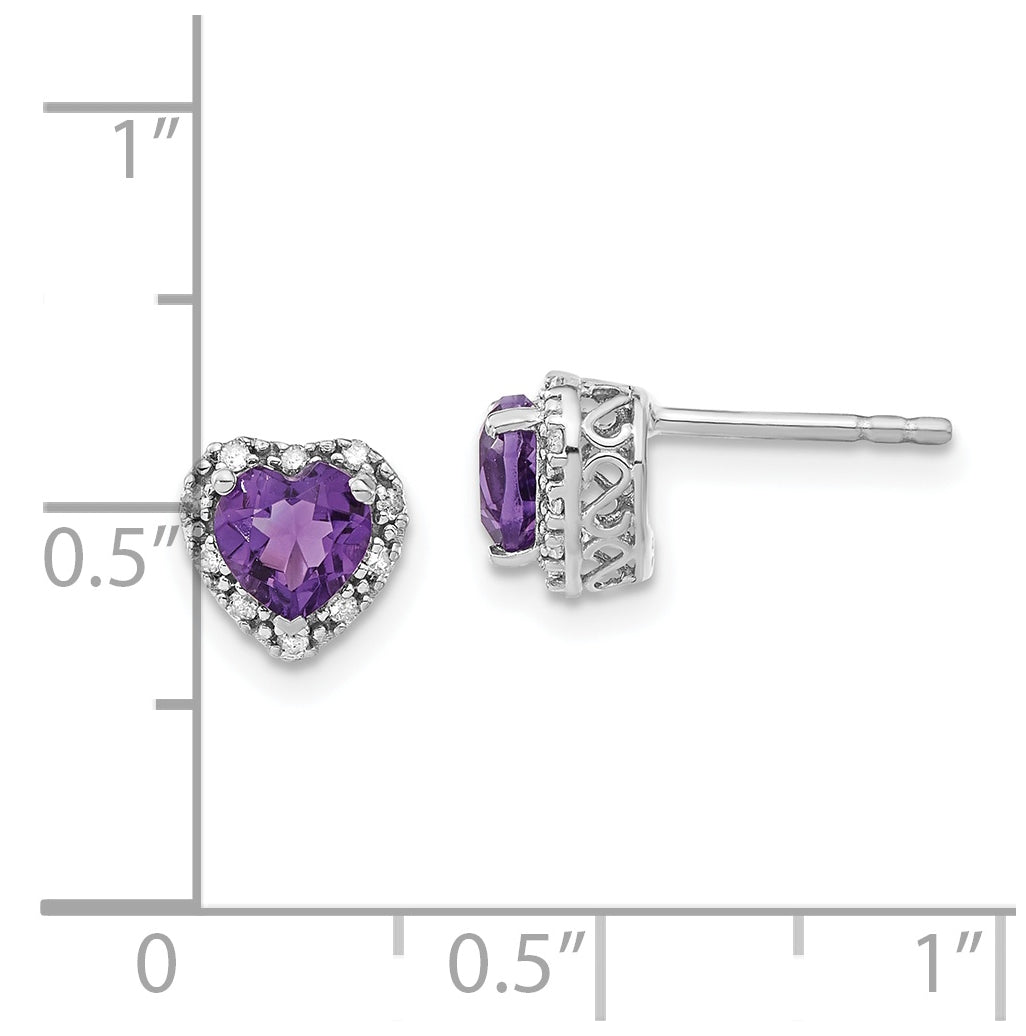 Sterling Silver Rhodium plated Amethyst and Diamond Earrings