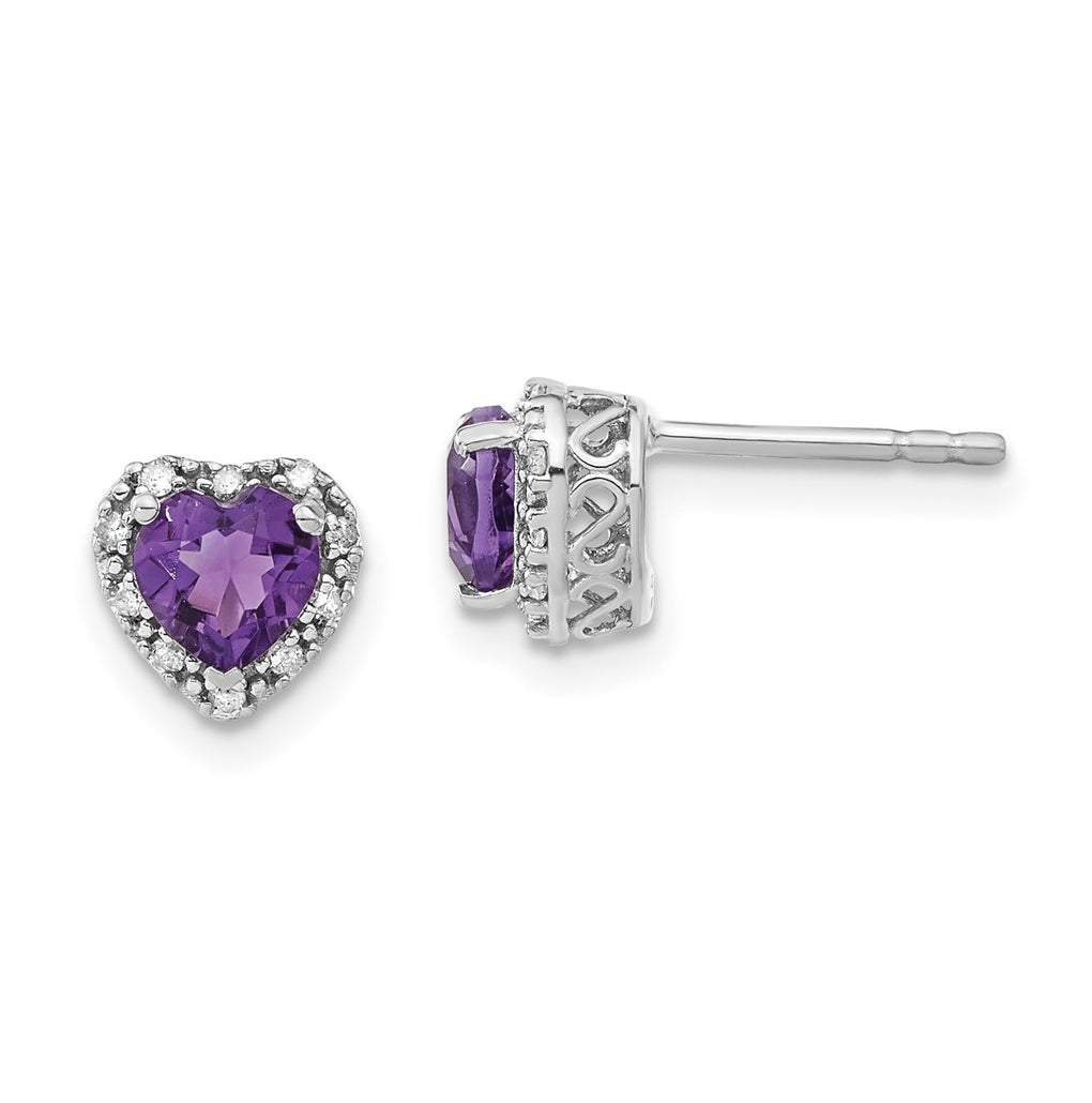 Sterling Silver Rhodium plated Amethyst and Diamond Earrings