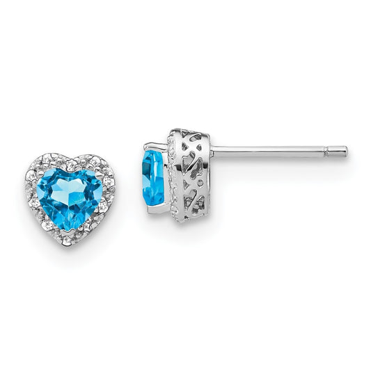 Sterling Silver Rhodium plated Blue-Topaz and Diamond Earrings